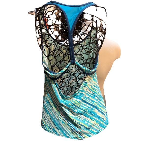 NIKE DRI-FIT Size 10 Womens Med Blue Lined Wireless Racerback Sports Tankini - Picture 4 of 8